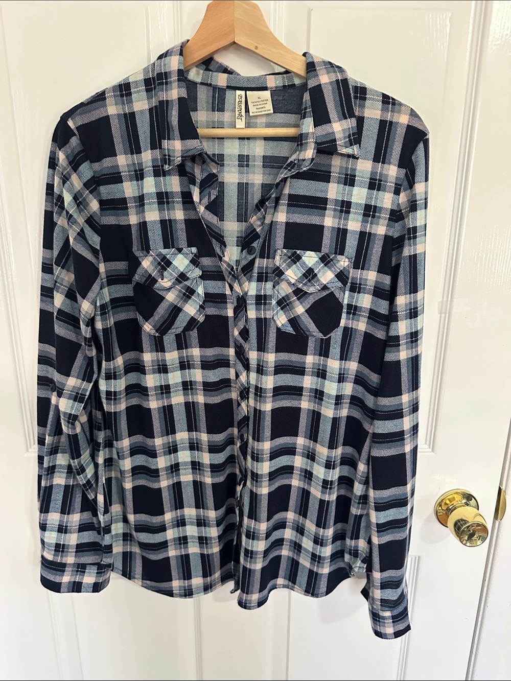Plaid Button-Up Shirt in Navy and Light Blue